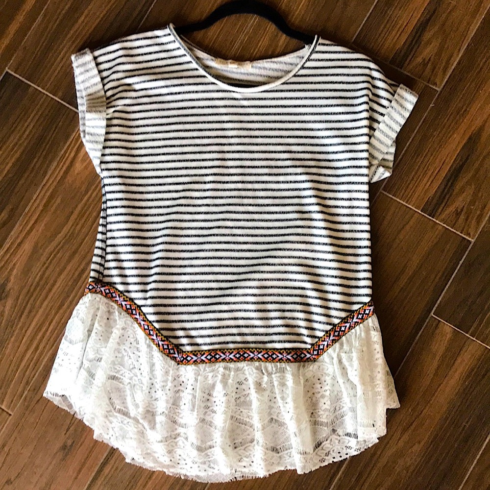 Striped Top with Lace Accent on Bottom